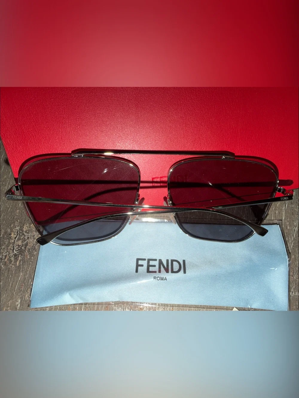 AUTH Fendi Aviator Sunglasses in Silver with Gray Lenses